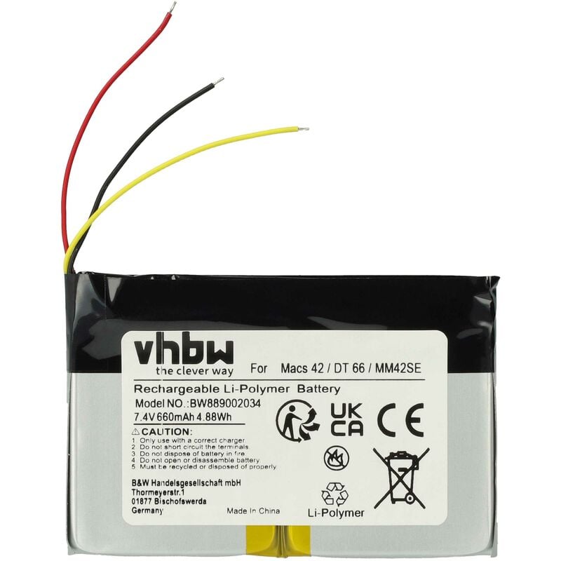 Batterie compatible avec Hella Gutmann MM42, DT66, MM66, MM42SE appareil de diagnostique de véhicule (660mAh, 7,4V, Li-polymère) - Vhbw