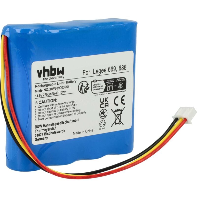 Batterie compatible avec Hobot legee 668, 669 robot électroménager (2750mAh, 14,6V, Li-ion, sans boîtier) - Vhbw