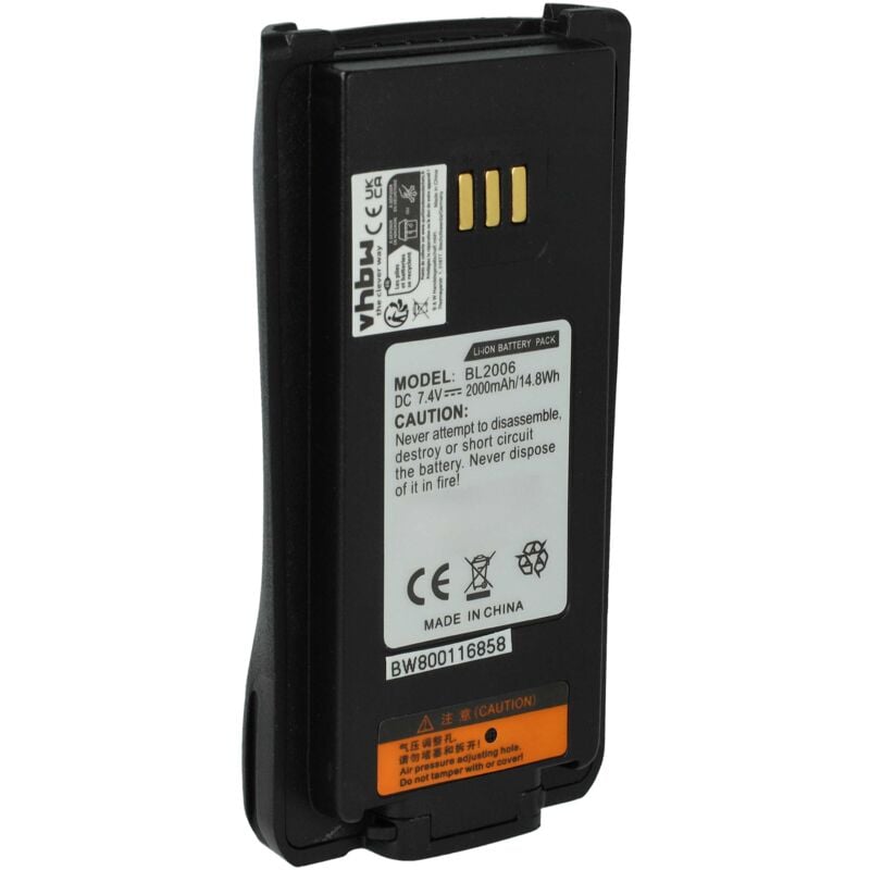 Batterie compatible avec Hytera PD7, PD785, PD785G radio talkie-walkie (2000mAh, 7,4V, Li-ion) - Vhbw