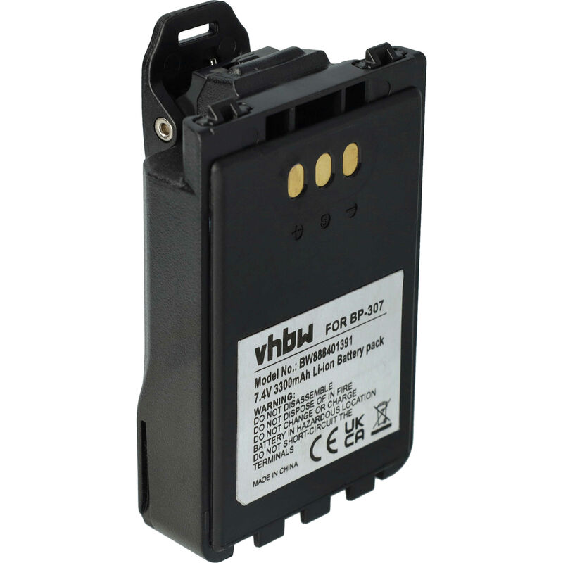 Batterie compatible avec Icom IP-501H, IP-503H radio talkie-walkie (3300mAh, 7,4V, Li-ion) - avec clip de ceinture - Vhbw