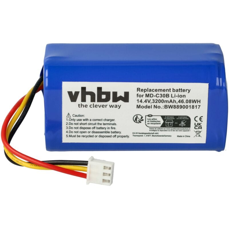 Batterie compatible avec iHome Eclipse AutoVac, iHRV2 robot électroménager (3200mAh, 14,4V, Li-ion) - Vhbw