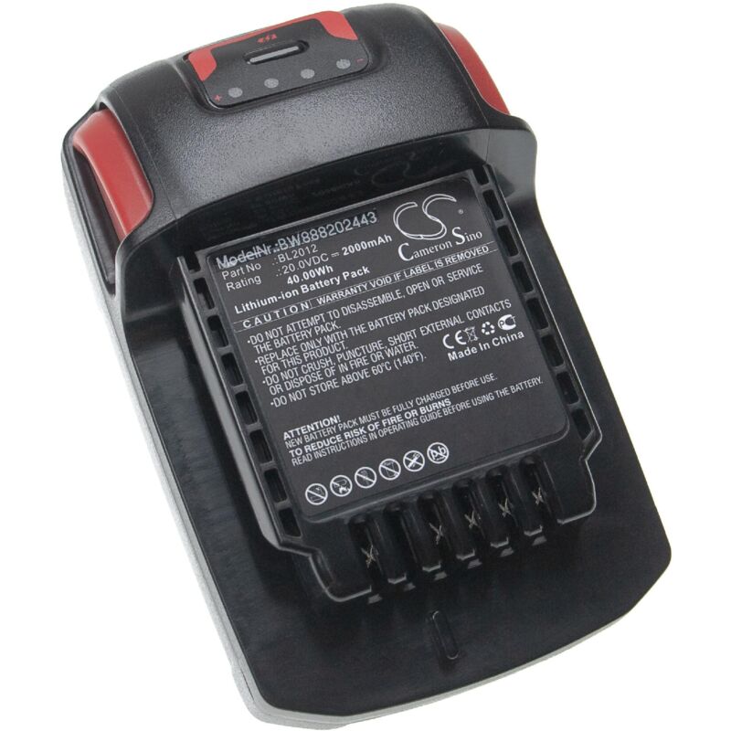 Vhbw - Batterie compatible avec Ingersoll Rand IQV20, IRC-R3150-K2, IRC-W7150, IRC-W7150-K1, D5140 outil électrique (2000 mAh, Li-ion, 20 v)