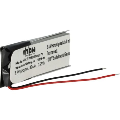 vhbw Batterie compatible avec JBL E25BT, T110BT casque audio, écouteurs sans fil (140mAh, 3,7V, Li-polymère)