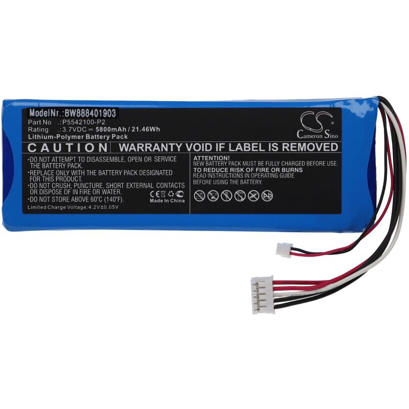 Batterie compatible avec jbl Pulse 3 enceinte, haut-parleurs (5800mAh, 3,7V, Li-polymère) - Vhbw