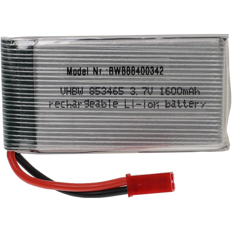 Vhbw - Batterie compatible avec bec connecteur pour modéle rc par ex. voiture de course avion (1600mAh, 3,7V, Li-polymère, 68 x 34 x 9 mm)