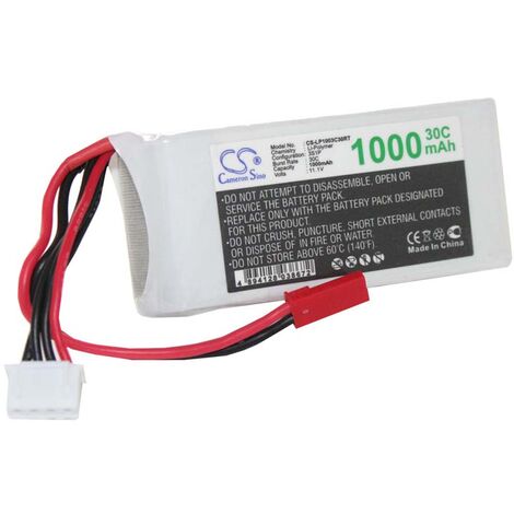 vhbw Batterie compatible avec JST-SYP-2P connecteur pour modéle RC (1000mAh, 11,1V, Li-polymère, 72 x 31 x 23 mm)