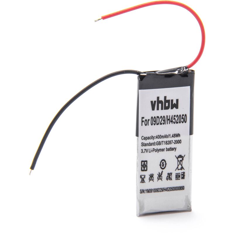 Batterie compatible avec Midland bt Intercom, bt Rider, Rider fm casque audio, écouteurs sans fil (400mAh, 3,7V, Li-polymère) - Vhbw