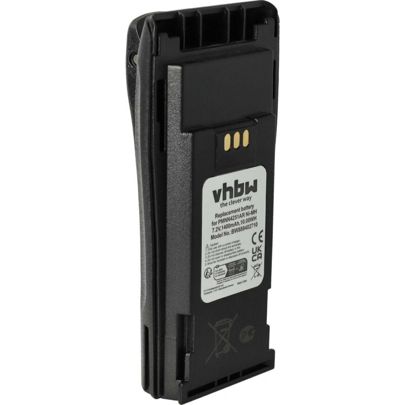 Vhbw - Batterie compatible avec Motorola DP1400, PM400, GP3688, GP3188, EP450, CP380 radio talkie-walkie (1400mAh, 7,2V, NiMH) - avec clip de ceinture