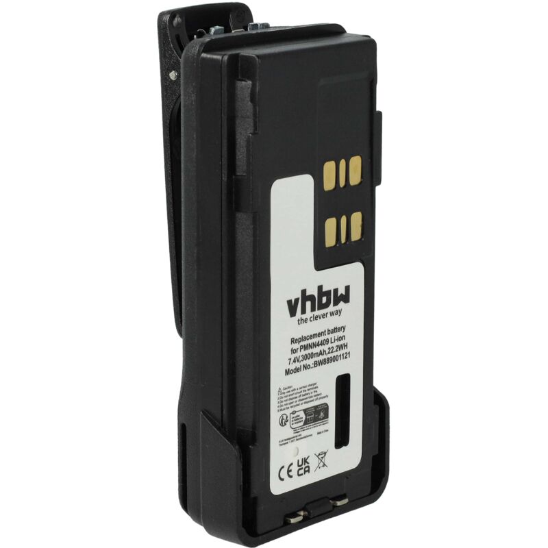 Vhbw - 1x Batterie compatible avec Motorola DP4400, APX4000, DP4000, DP2600E radio talkie-walkie (3000mAh, 7,4V, Li-ion) - avec clip de ceinture