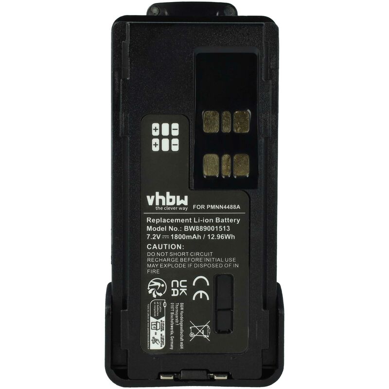 Vhbw - Batterie compatible avec Motorola DP4400, DP2400e, DP2600E, DP2600, DP2400 radio talkie-walkie (1800mAh, 7,2V, Li-ion) - avec clip de ceinture
