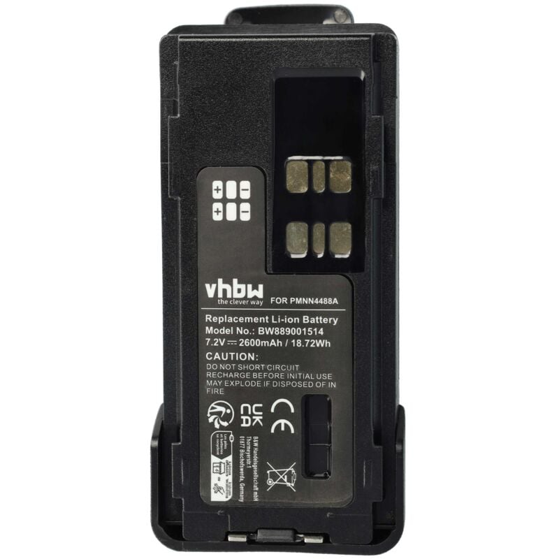 Vhbw - 1x Batterie compatible avec Motorola DP2400e, DP2600E, DP2600, DP2400 radio talkie-walkie (2600mAh, 7,4V, Li-ion) - avec clip de ceinture
