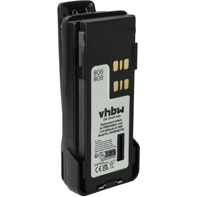 Vhbw - Batterie compatible avec Motorola DP4400, DP4400E, DP4401e, DP4600, DP4401 radio talkie-walkie (3000mAh, 7,2V, Li-ion) - avec clip de ceinture