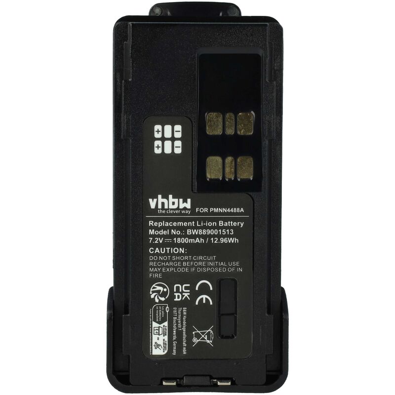 Vhbw - Batterie compatible avec Motorola DP4400E, DP4600e, DP4401e, DP4600, DP4401 radio talkie-walkie (1800mAh, 7,2V, Li-ion) - avec clip de ceinture
