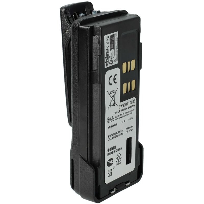 Vhbw - Batterie compatible avec Motorola GP328D, DP4600, DP4601, DP4800, DP4801 radio talkie-walkie (2600mAh, 7,4V, Li-ion) - avec clip de ceinture