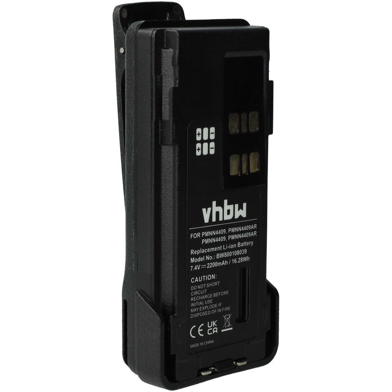 vhbw Batterie compatible avec Motorola XPR3300e, XPR3500e, XPR3300, XPR3500 radio talkie-walkie (2200mAh, 7,4V, Li-ion) - avec clip de ceinture