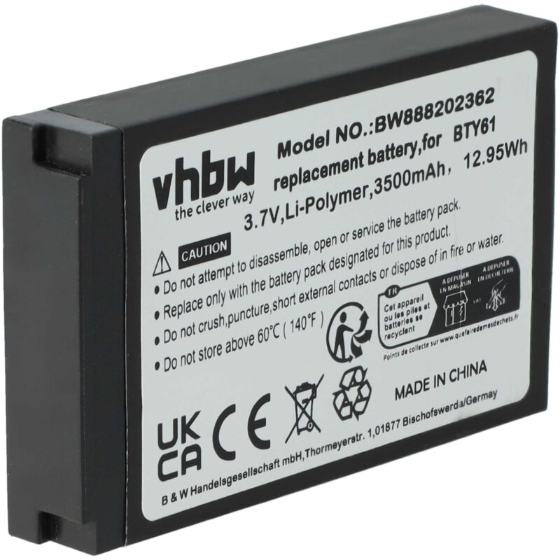 vhbw Batterie compatible avec Newland MT60, MT60E, MT60H, MT6550, MT6550 Pro, MT66 ordinateur handheld (3800mAh, 3,7V, Li-polymère)