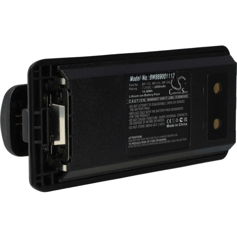 Vhbw - Batterie compatible avec Rexon RL328, LIS201, LIS2010, LIS2013 radio talkie-walkie (2000mAh, 7,2V, Li-ion) - avec clip de ceinture