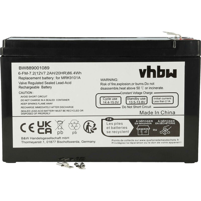 vhbw Batterie compatible avec Robomow RX 12 U, RX 12u, RX12, RX20, RX20 Pro robot tondeuse (7200mAh, 12V, acideplomb scellé)