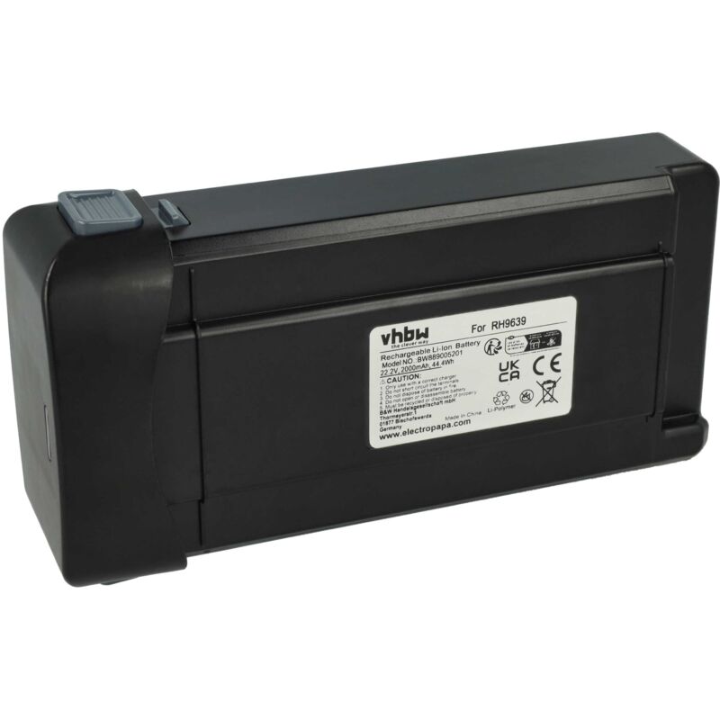 Batterie compatible avec Rowenta RH9639, RH9638, RH9637, RH9638WO0/4, RH9637WO/4, RH9675WO0O/4 aspirateur noir (2000mAh, 22,2V, Li-ion) - Vhbw