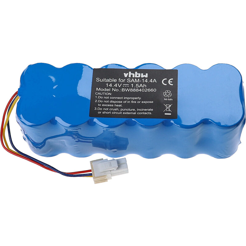vhbw Batterie compatible avec Samsung Navibot VCR8855L3A Silencio, VCR8855L3B, VCR8857, VCR8855, VCR8877, VCR8894 (1500mAh, 14,4V, NiMH)