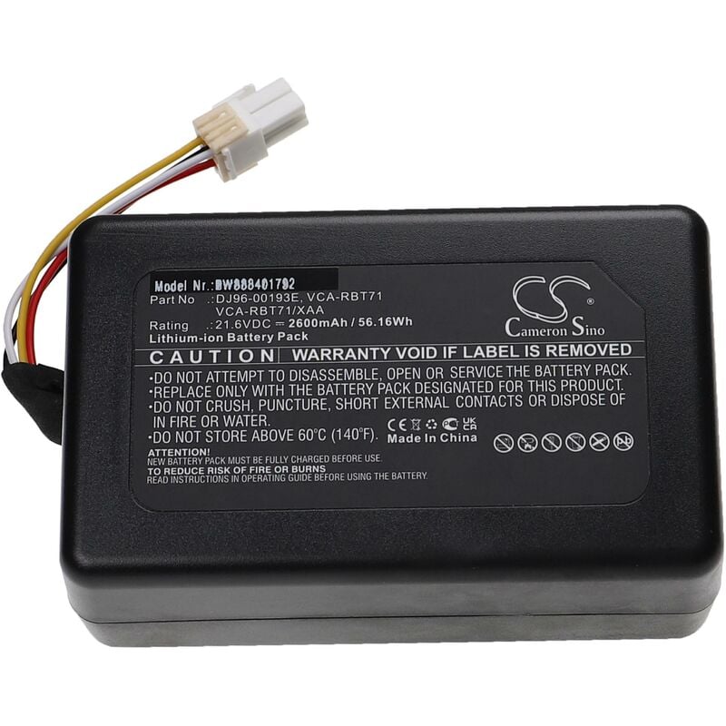 vhbw Batterie compatible avec Samsung Powerbot VR1AM7040W9 / AA, VR1AM7040WG/AA aspirateur, robot électroménager (2600mAh, 21,6V, Li-ion)
