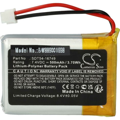 vhbw Batterie compatible avec SportDog SD-875, SD-875E, SD-1275, SD-1275E collier (500mAh, 7,4V, Li-polymère)