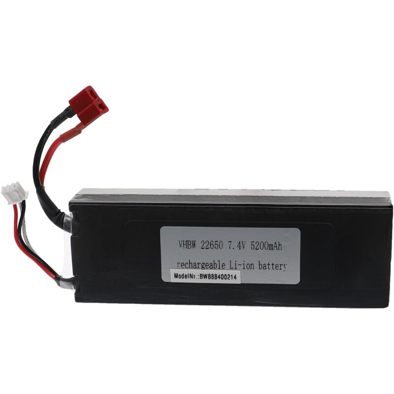 Vhbw - Batterie compatible avec T-connecteur AWG16 connecteur pour modéle rc par ex. voiture de course avion (5200mAh, 7,4V, Li-ion, 140 x 48 x 26 mm)