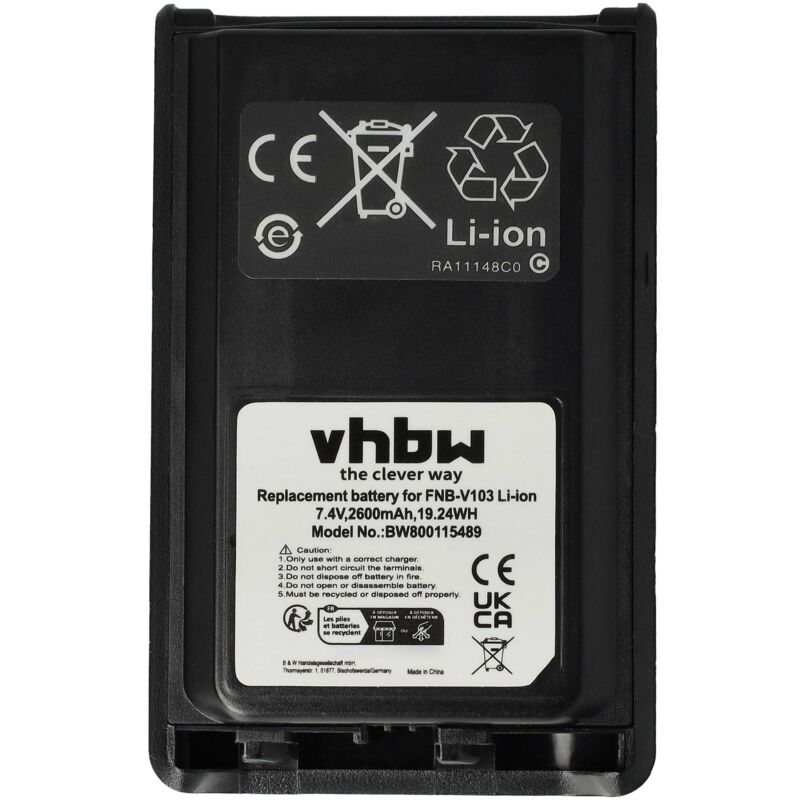 vhbw Batterie compatible avec Vertex / Yaesu VX-230, VX-231, VX-231L, VX230, VX231, VX231L, VX234 radio talkie-walkie (2600mAh, 7,4V, Li-ion)