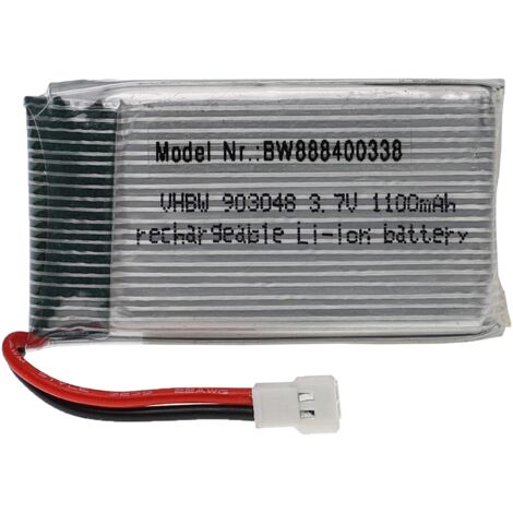 vhbw Batterie compatible avec XH 2.54 2P connecteur pour modéle RC par ex. voiture de course avion (1100mAh, 3,7V, Li-polymère, 53 x 30 x 10 mm)