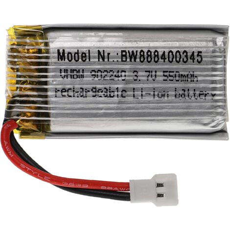 vhbw Batterie compatible avec XH 2.54 2P connecteur pour modéle RC par ex. voiture de course avion (550mAh, 3,7V, Li-polymère, 42 x 22 x 10 mm)