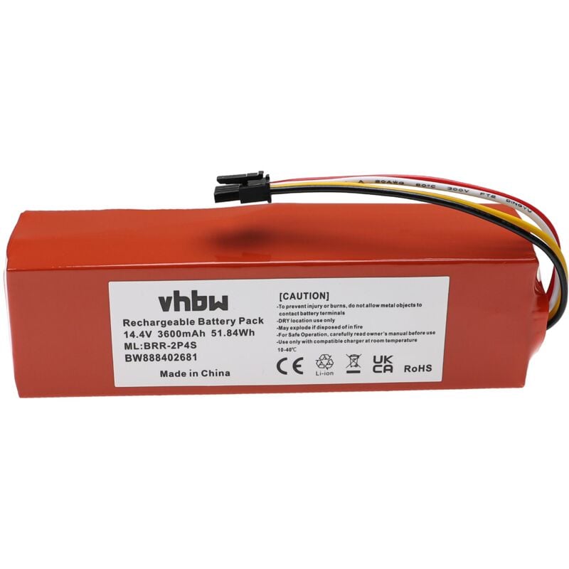 Batterie compatible avec Xiaomi Roborock S5 S50 S502-00 Ruby-S, S5 S51 S512-00 Ruby-S robot électroménager (3600mAh, 14,4V, Li-ion) - Vhbw