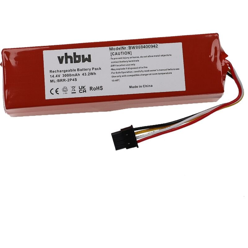 Vhbw - Batterie compatible avec Xiaomi Roborock S55, S6, S60, S65, Sweep One S50 aspirateur, robot électroménager (3000mAh, 14,4V, Li-ion)