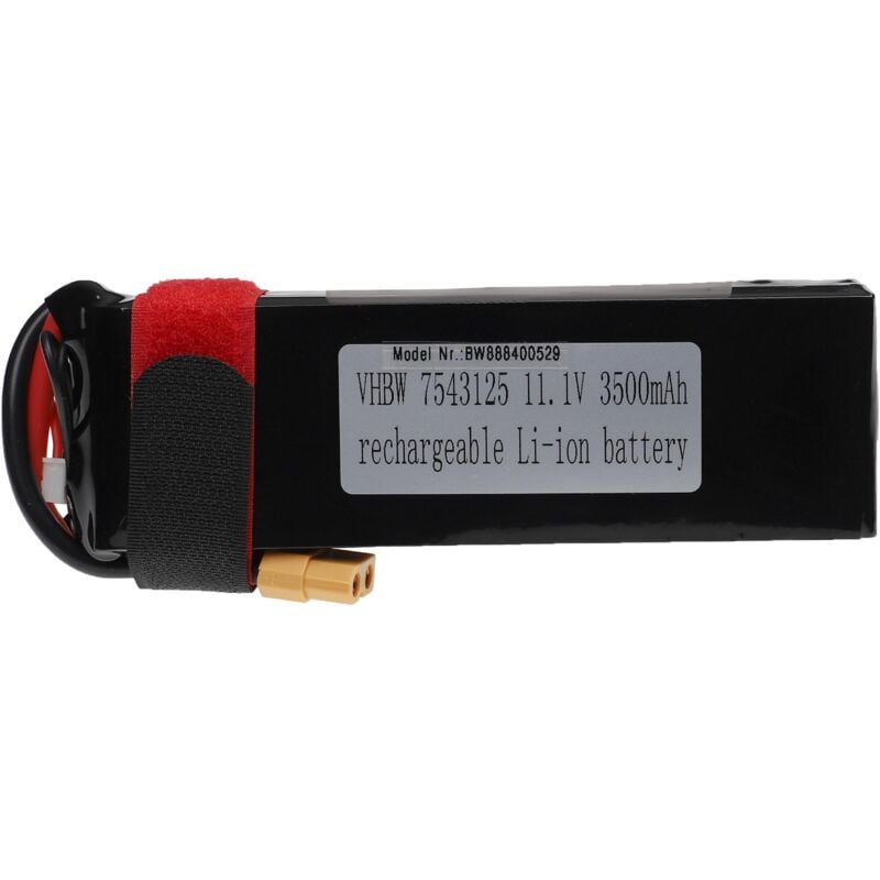 Vhbw - Batterie compatible avec XT60 connecteur pour modéle rc (3500mAh, 11,1V, Li-polymère, 134 x 44 x 24 mm)