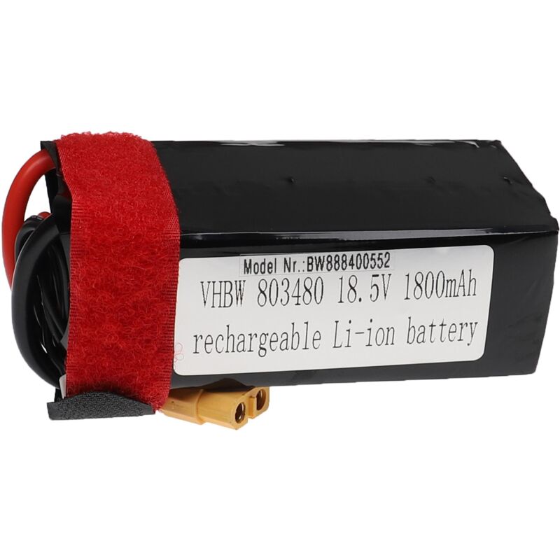Vhbw - Batterie compatible avec XT60 connecteur pour modéle rc par ex. voiture de course, avion (1800mAh, 18,5V, Li-polymère, 91 x 36 x 43 mm)