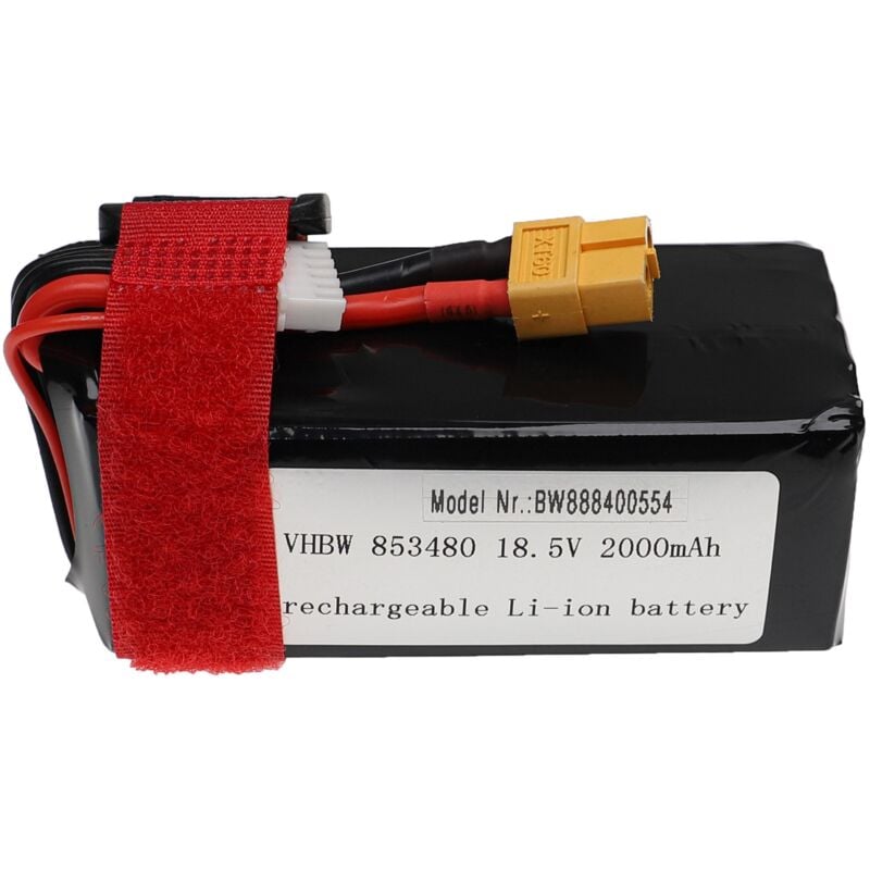 vhbw Batterie compatible avec XT60 connecteur pour modéle RC par ex. voiture de course, avion (2000mAh, 18,5V, Li-polymère, 91 x 36 x 45 mm)