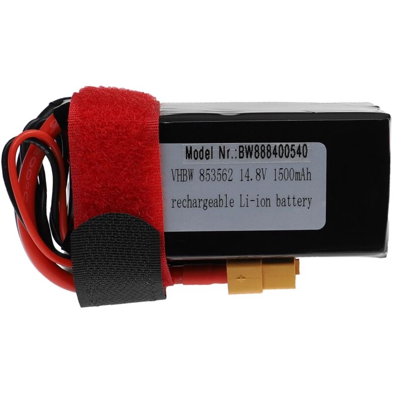 Vhbw - Batterie compatible avec XT60 connecteur pour modéle rc par ex. voiture de course, avion (1500mAh, 14,8V, Li-polymère, 72 x 37 x 37 mm)