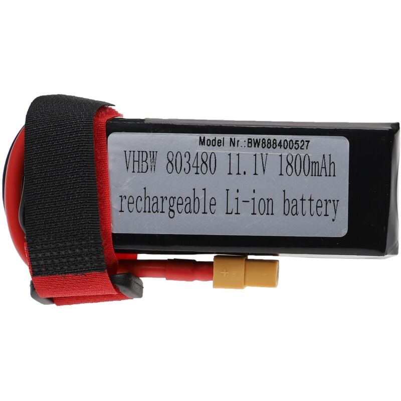 Vhbw - Batterie compatible avec XT60 connecteur pour modéle rc par ex. voiture de course, avion (1800mAh, 11,1V, Li-polymère, 91 x 36 x 26 mm)