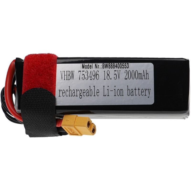 Vhbw - Batterie compatible avec XT60 connecteur pour modéle rc par ex. voiture de course, avion (2000mAh, 18,5V, Li-polymère, 105 x 36 x 40 mm)