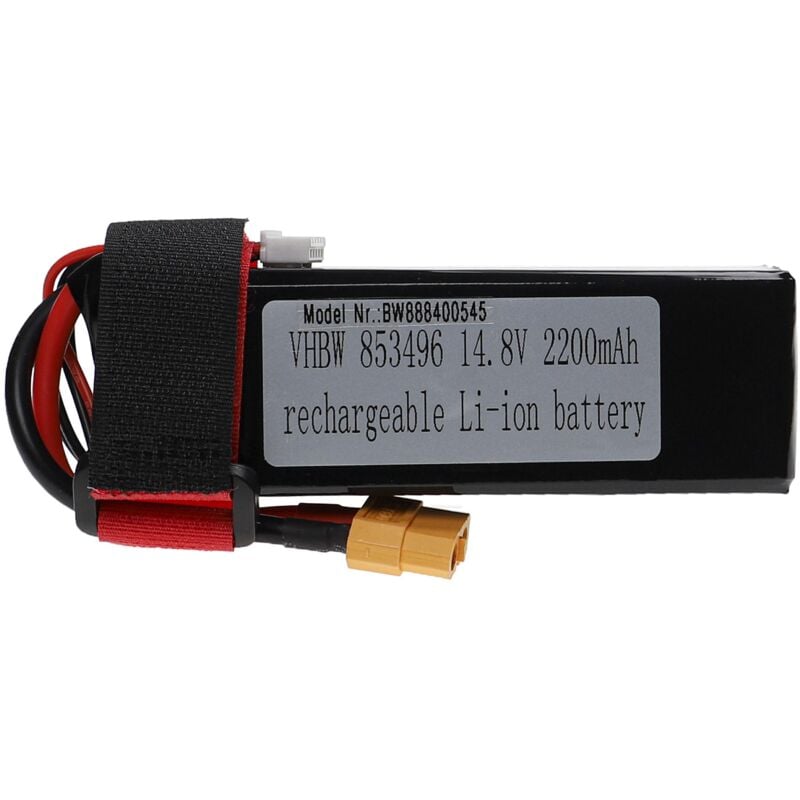 Vhbw - Batterie compatible avec XT60 connecteur pour modéle rc par ex. voiture de course, avion (2200mAh, 14,8V, Li-polymère, 105 x 36 x 35 mm)