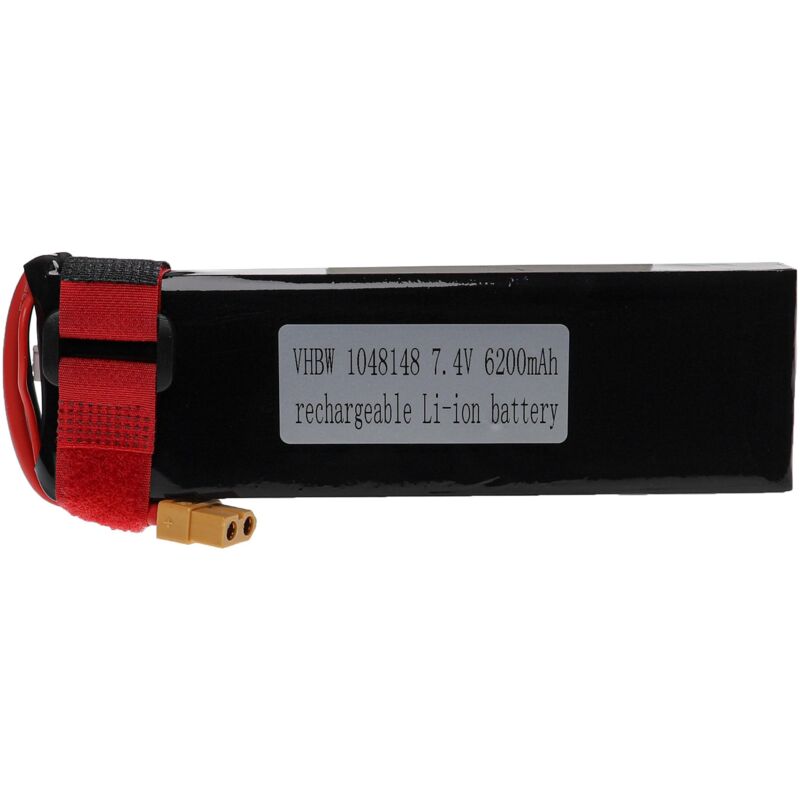 Vhbw - Batterie compatible avec XT60 connecteur pour modéle rc par ex. voiture de course avion (6200mAh, 7,4V, Li-polymère, 156 x 50 x 20 mm)