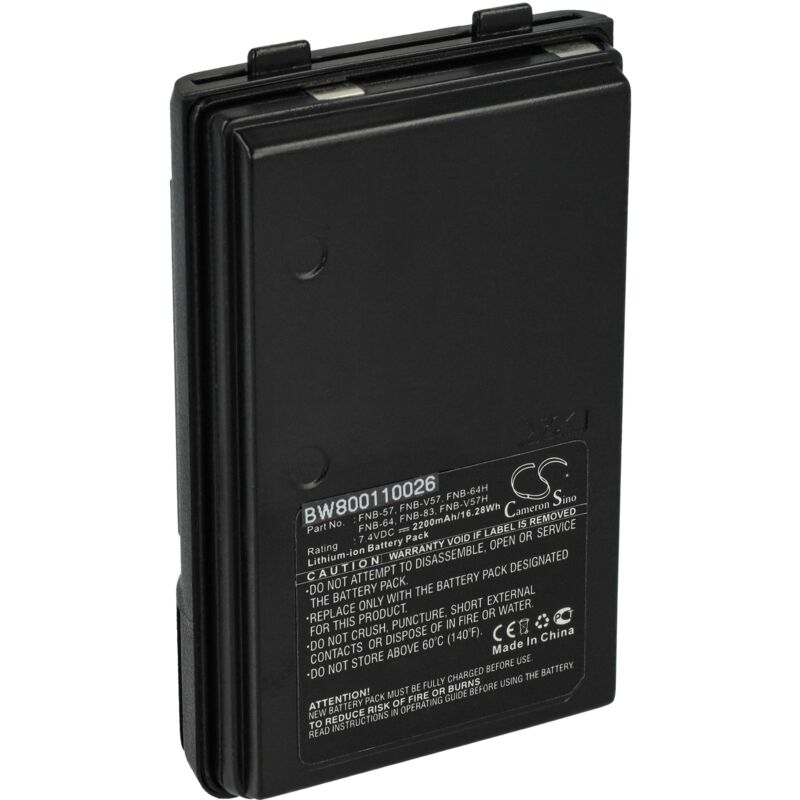 Vhbw - 1x Batterie compatible avec Yaesu Vertex VXA-210 Aviator Pilot, VXA-220 Pro vi, VXA-210 Lite radio talkie-walkie (2000mAh, 7,4V, Li-ion)