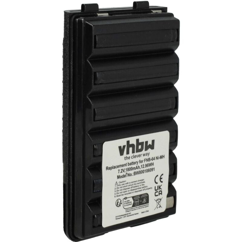 Vhbw - 1x Batterie remplacement pour Yaesu / Vertex FNB-64H, FNB-57, FNB-64, FNB-83, AAJ66X001, FNB-83H pour radio talkie-walkie (1800mAh, 7,2V, NiMH)