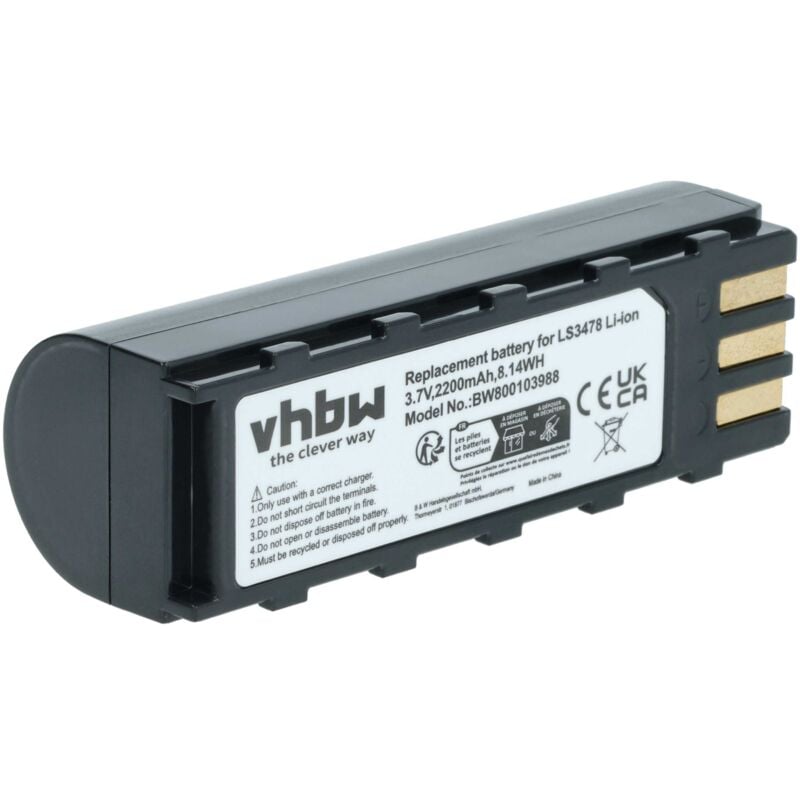 Vhbw - 1x Batterie compatible avec Zebra LS3478-ER, LS3478-SF, LS3478-FZ, LS3578-ER, LS3578-FZ scanner de code-barre pos (2200mAh, 3,7V, Li-ion)