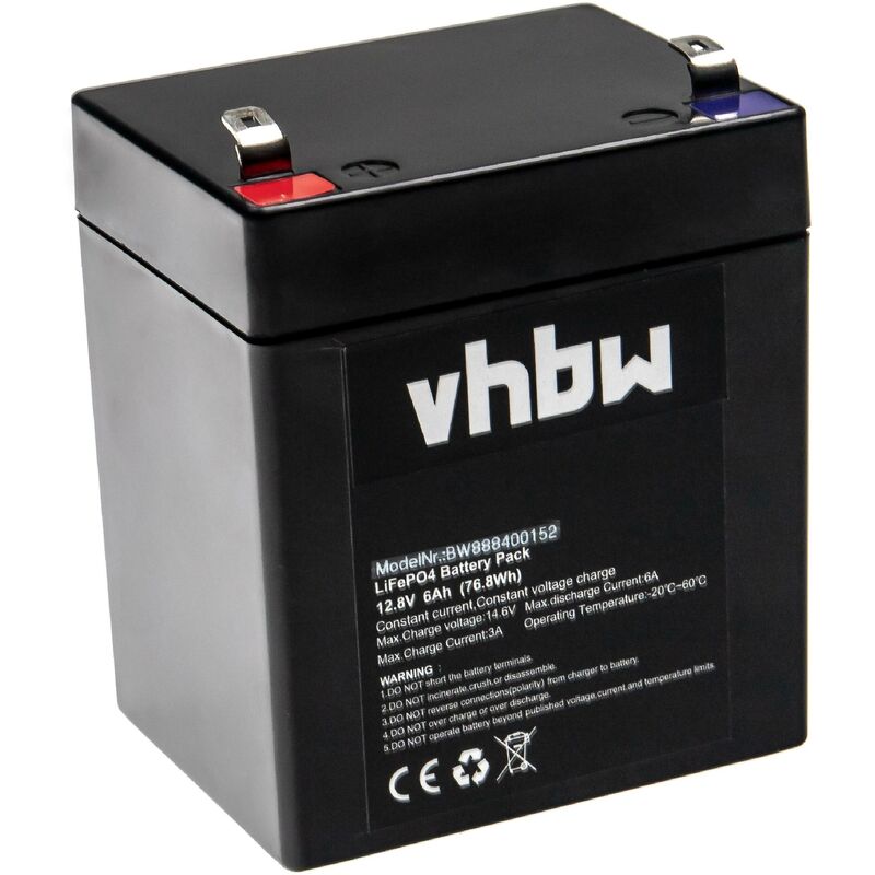 vhbw Batterie de bord compatible avec LD Systems Road Buddy 10, Roadman 102 caravane, bateau, camping, camping-car (6Ah, 12,8V, LiFePO4, carré)