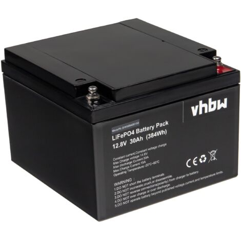 vhbw Batterie de bord pour caravane, bateau, camping, camping-car (30Ah, 12,8V, LiFePO4)
