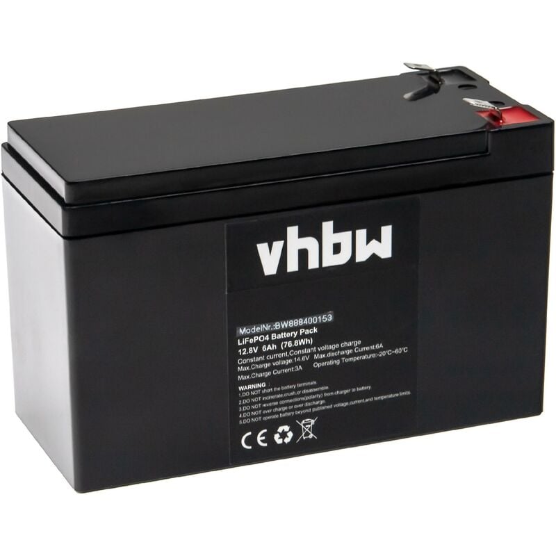 Vhbw - Batterie de bord pour caravane, bateau, camping, camping-car (6Ah, 12,8V, LiFePO4, rectangulaire)