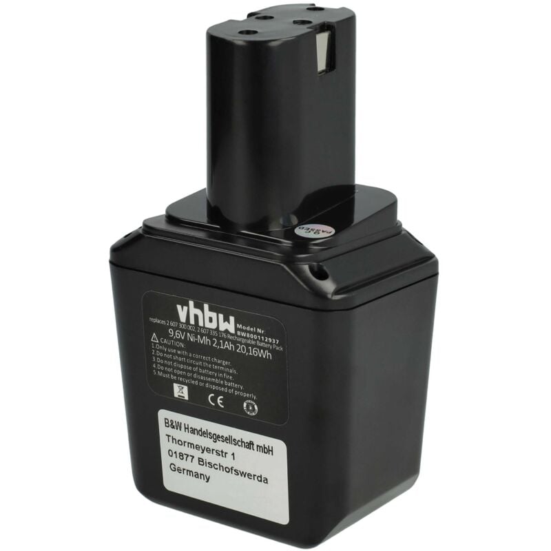 Vhbw - 1x Batterie remplacement pour Bosch 2 607 335 095, 2607335095, 2607335103, 2 607 335 103 pour outil électrique (2100 mAh, NiMH, 9,6 v)