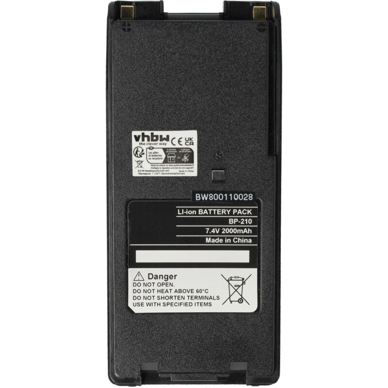 Vhbw - 1x Batterie compatible avec Icom IC-A24, IC-F11, IC-A6, IC-A6E, IC-A24E radio talkie-walkie (2000mAh, 7,4V, Li-ion) - avec clip de ceinture