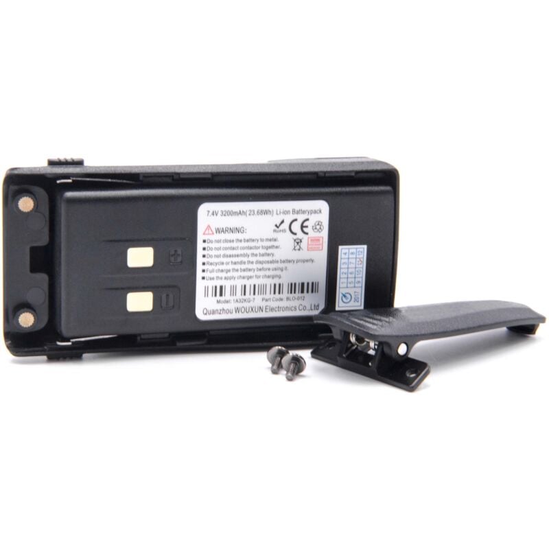 vhbw 1x Batterie compatible avec Wouxun KG-UV9D, KG-D901, KG-UV9D Plus, KG-UV9G radio talkie-walkie (3200mAh, 7,4V, Li-ion) - avec clip de ceinture