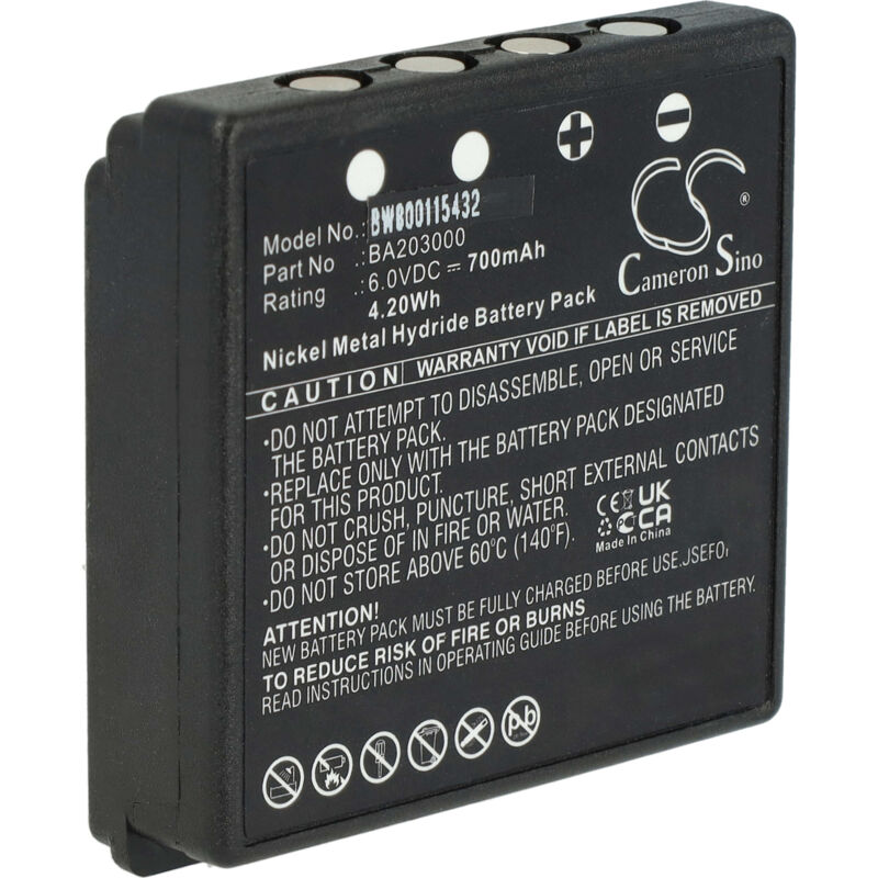 vhbw Batterie remplacement pour HBC BA209062, BA225000, BA225030, BA226030, FuB05AA pour opérateur télécommande industrielle (700mAh, 6V, NiMH)